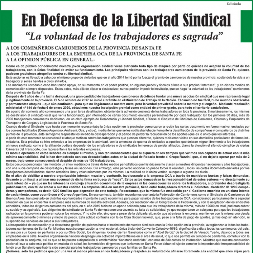 Camioneros Santa Fe - En Defensa de la Libertad Sindical