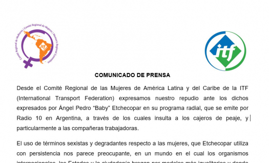 Comunicado de prensa del Comité Regional de las Mujeres de América Latina y del Caribe de la ITF