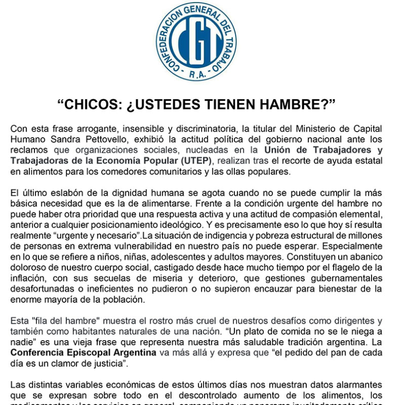 Comunicado CGT: Fila del hambre