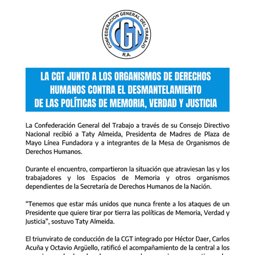 Comunicado de la CGT