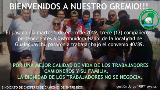 Sindicato de Entre R&iacute;os: trabajadores bajo el CCT 40/89