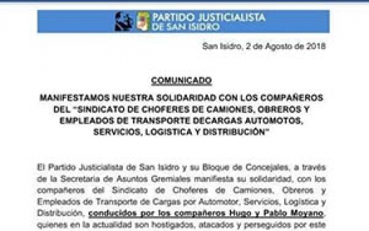Apoyo del Partido Justicialista de San Isidro y su Bloque de Consejales al Sindicato de Camioneros
