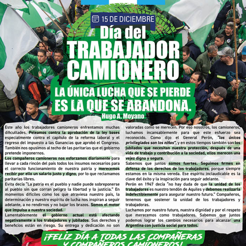 15 de diciembre Día del Trabajador Camionero