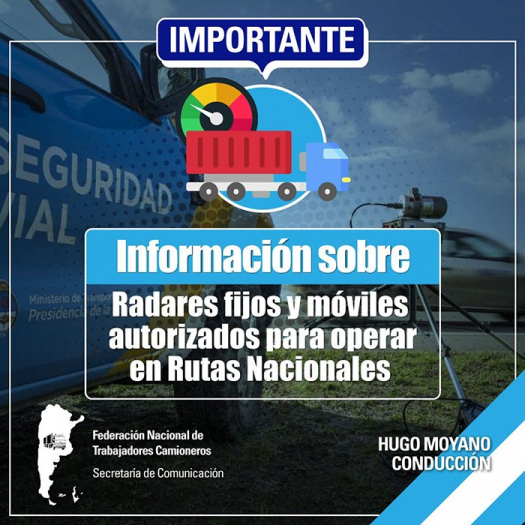 Radares fijos y móviles autorizados para operar en Rutas Nacionales