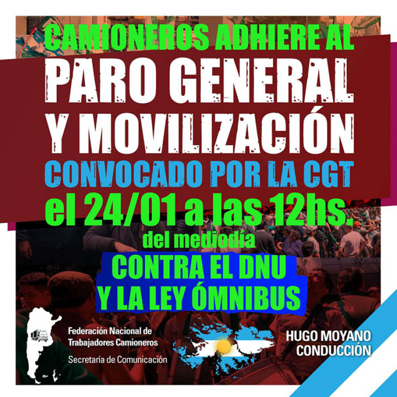 Camioneros adhiere al paro general y movilización